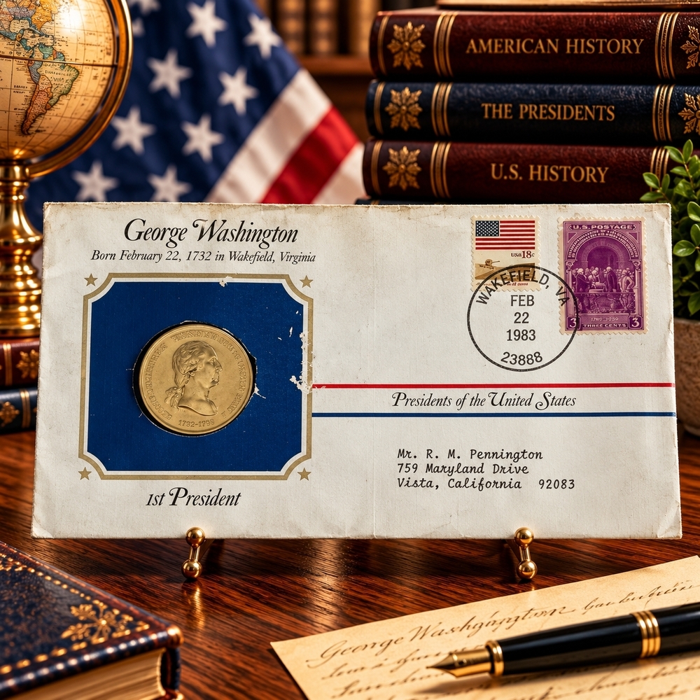 George Washington 1st President Postal Commemorative Society Gold Medal Cover